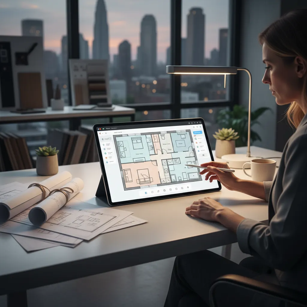 Plano digital de distribución de vivienda en software de diseño