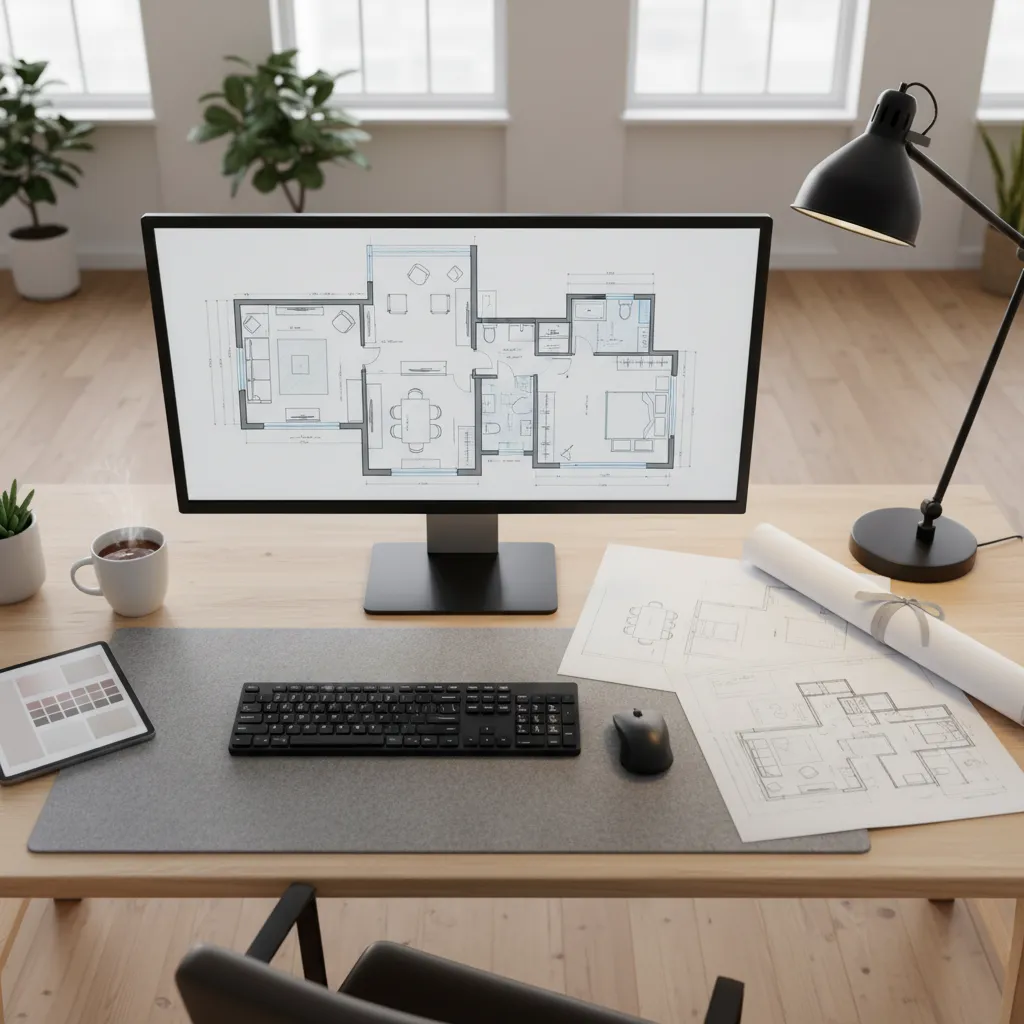Pantalla mostrando plano de apartamento con distribución de mobiliario