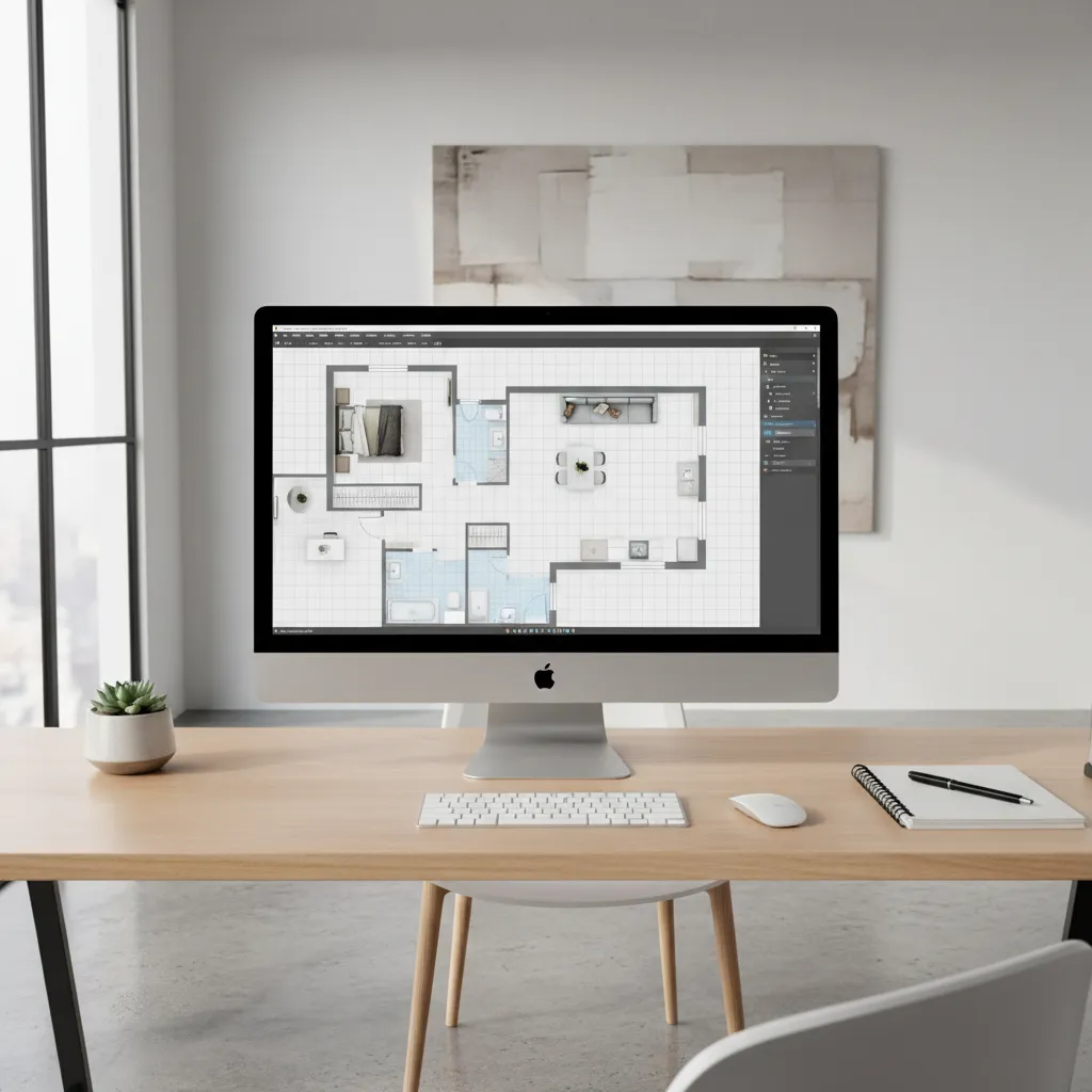 Pantalla mostrando plano de distribución de un apartamento pequeño