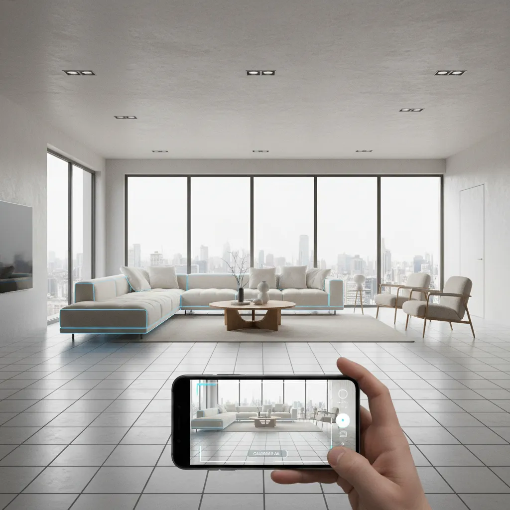 Example of misaligned AR sofa placement floating slightly above the floor