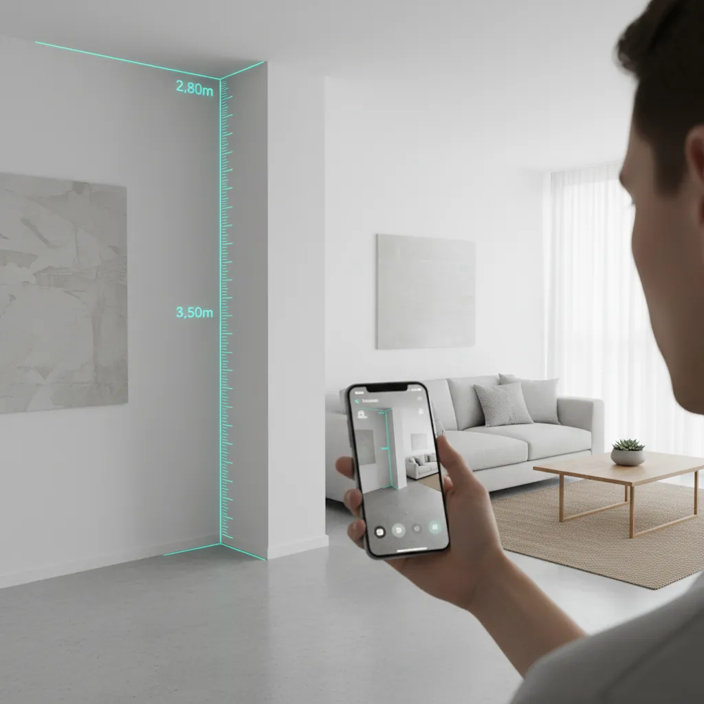 smartphone scanning a living room corner for AR measurement