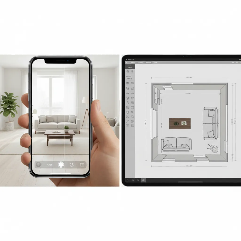 comparison of AR furniture placement and 3D room layout planning visualization
