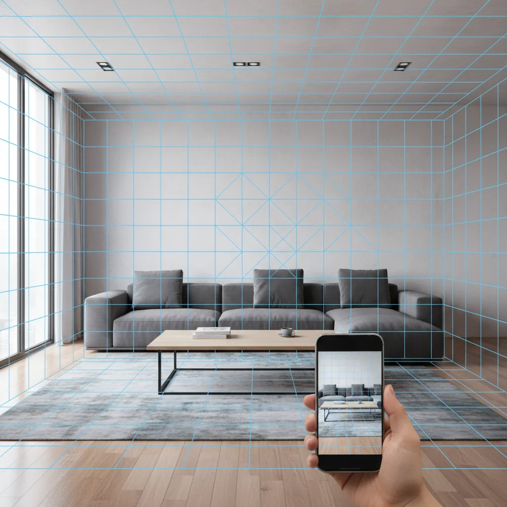 augmented reality room scanning process mapping walls and floor in a living room