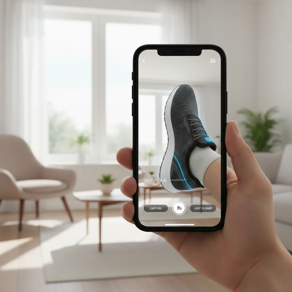 smartphone showing augmented reality shoe try on experience