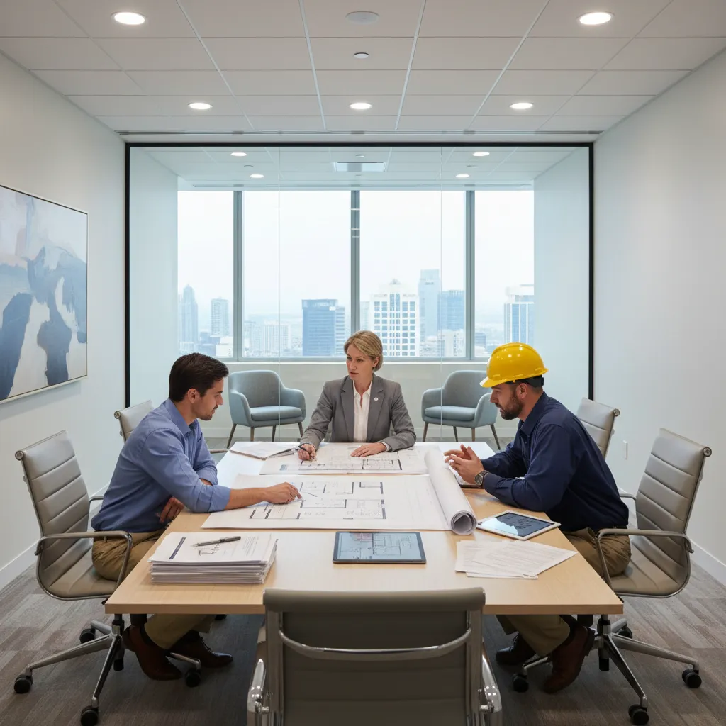 Private arbitration meeting discussing a construction dispute