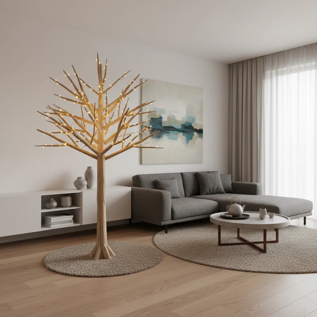 Árbol decorativo de madera con iluminación ambiental