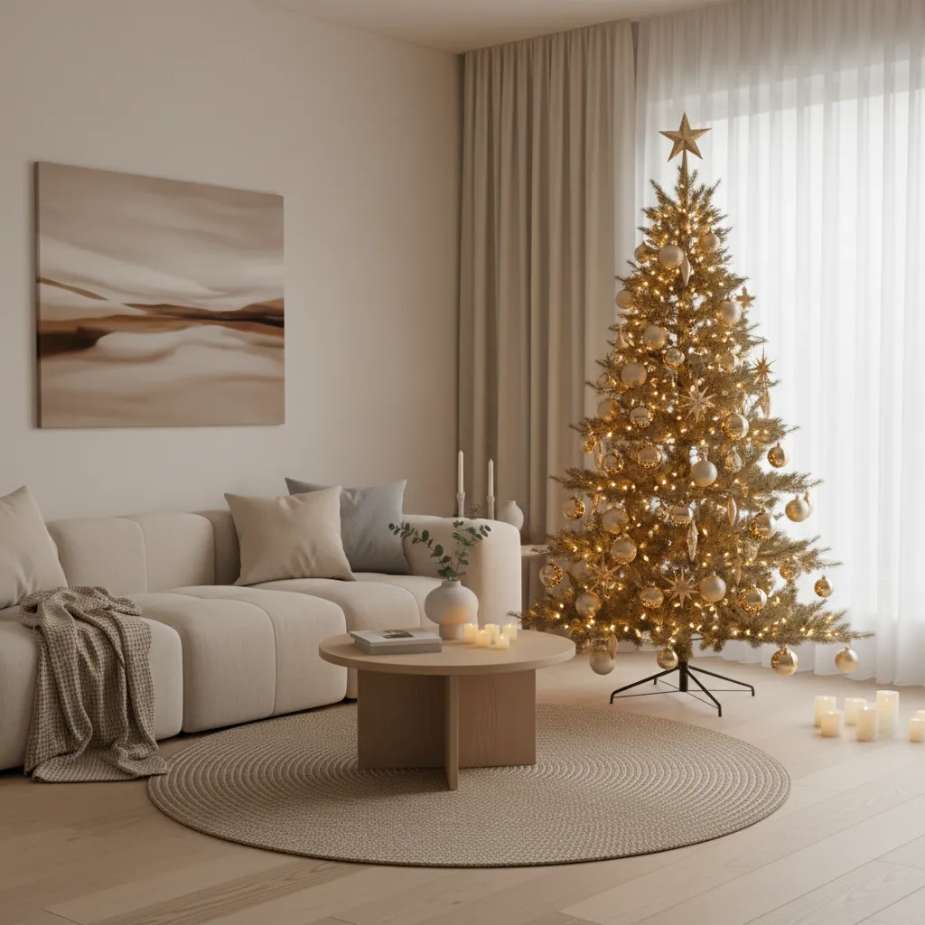Árbol de Navidad elegante colocado en una esquina del salón