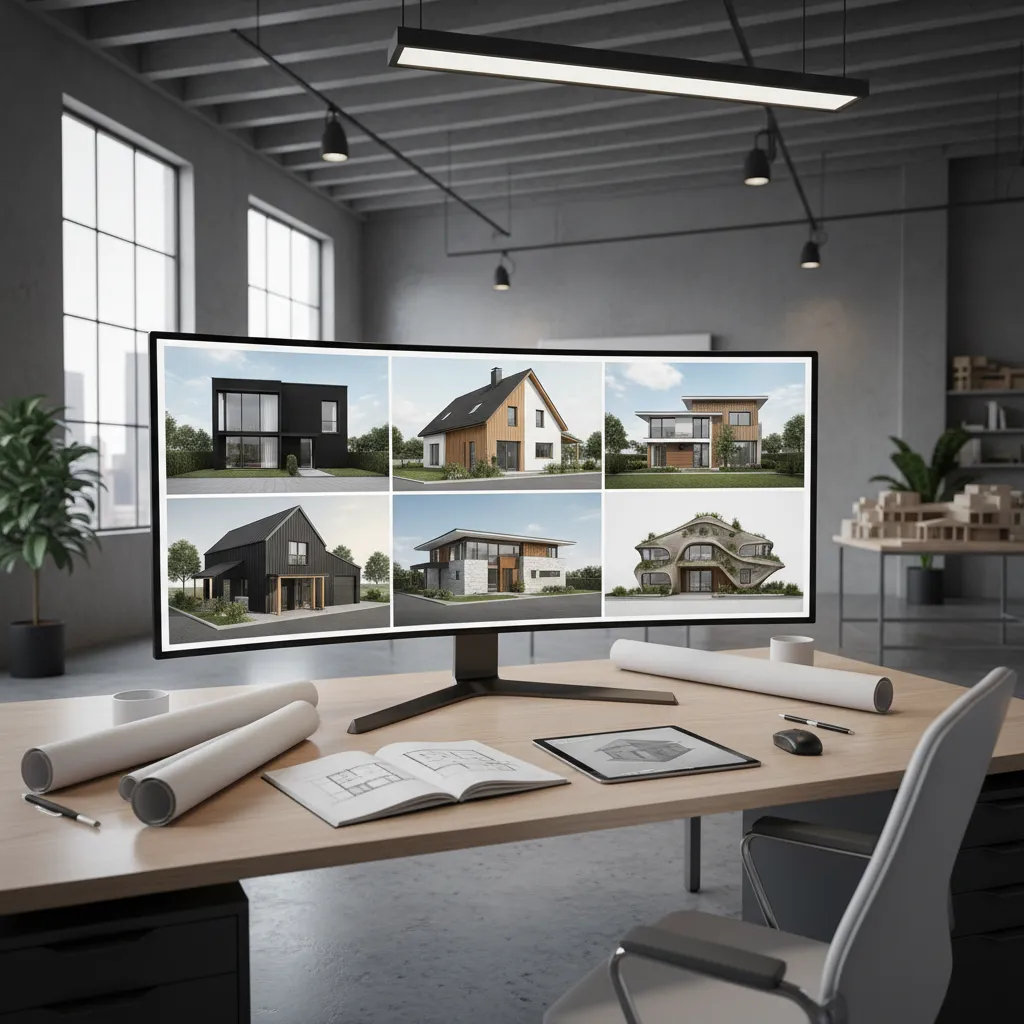 Architectural workstation generating multiple AI house elevation concepts