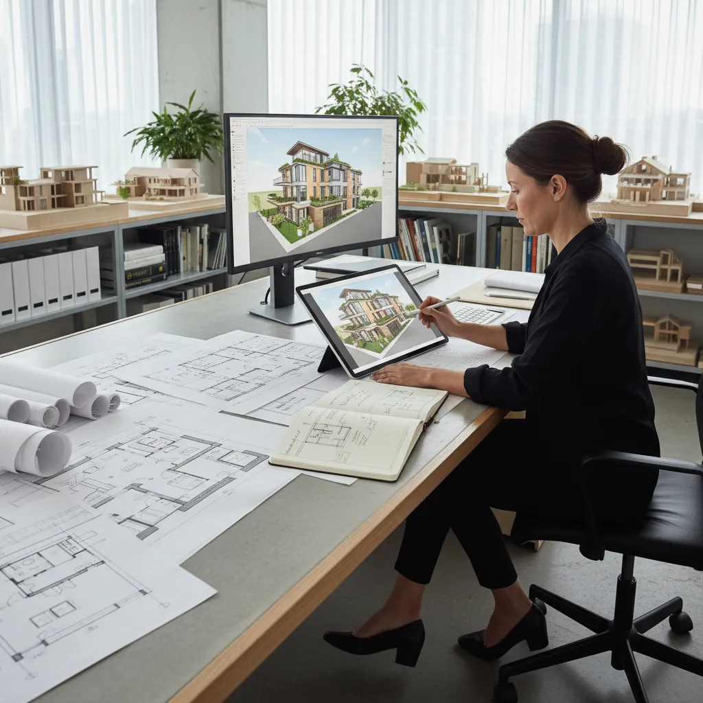 Arquitecto trabajando en el proceso de diseño de una vivienda
