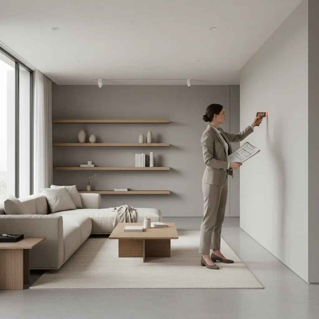 Architect measuring rooms to recreate house floor plans