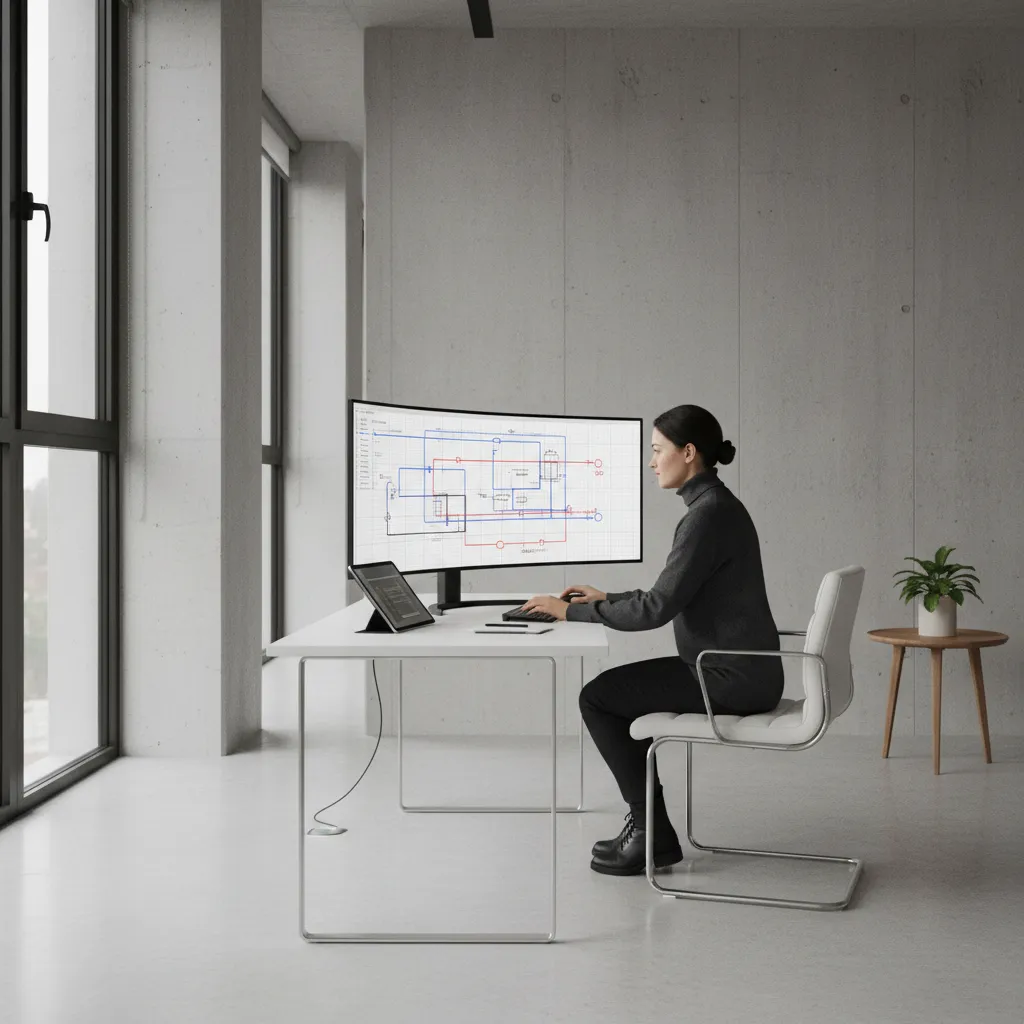 architect refining electrical floor plan layout on large monitor