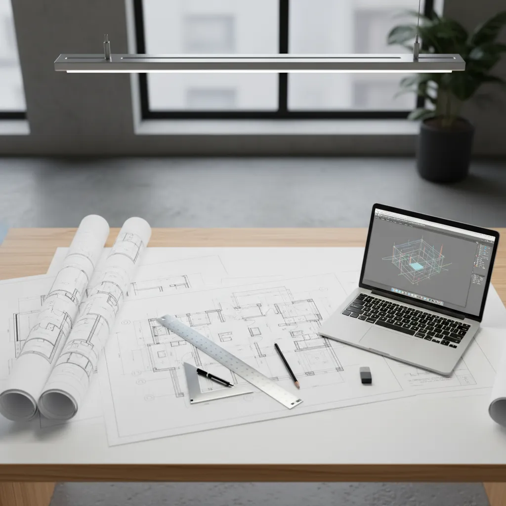 designer reviewing detailed 2D architectural floor plan on desk