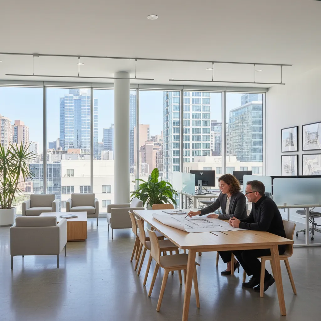 Architect discussing salary with manager in office meeting