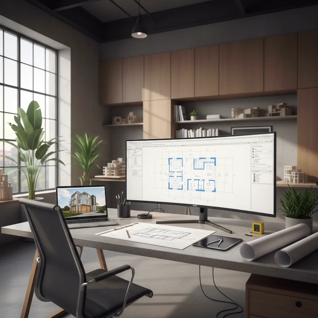 designer working on architectural floor plan using AutoCAD