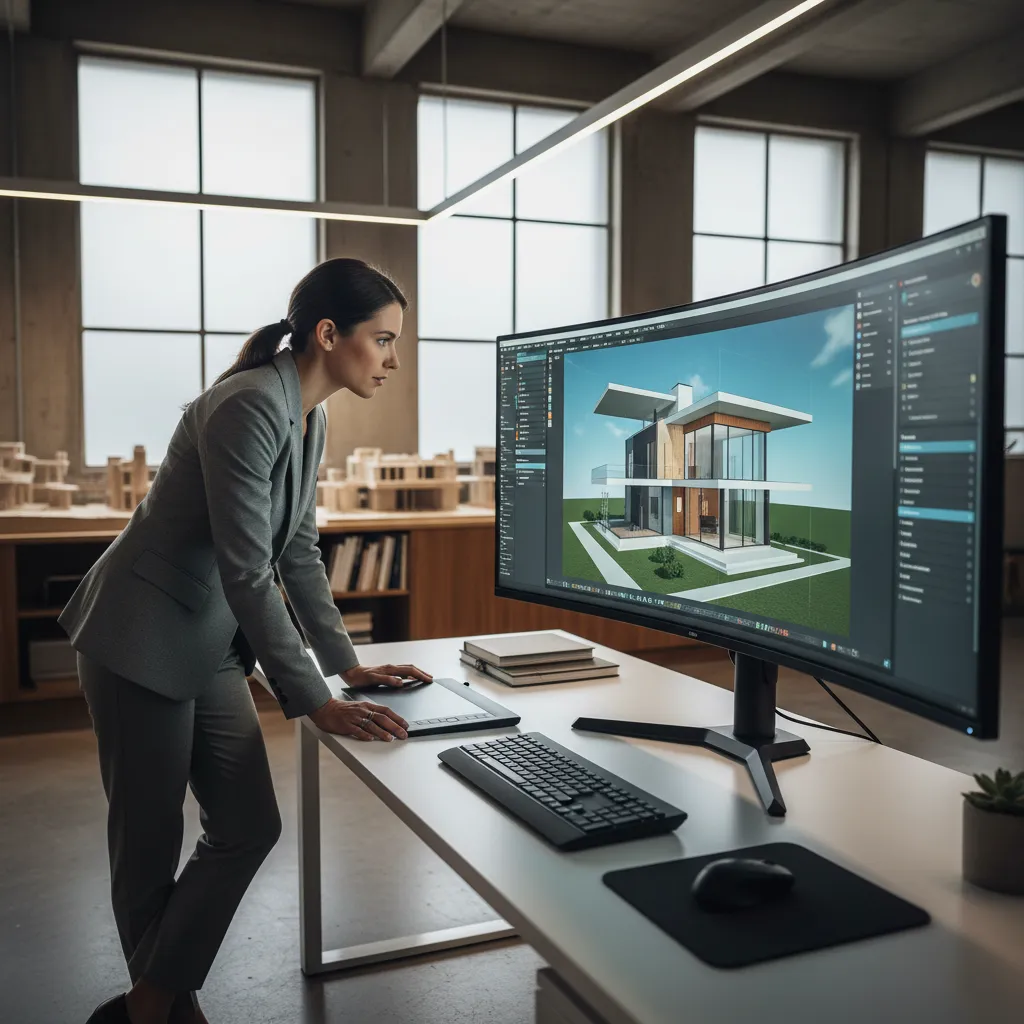 Diseñador trabajando en planificación digital de vivienda