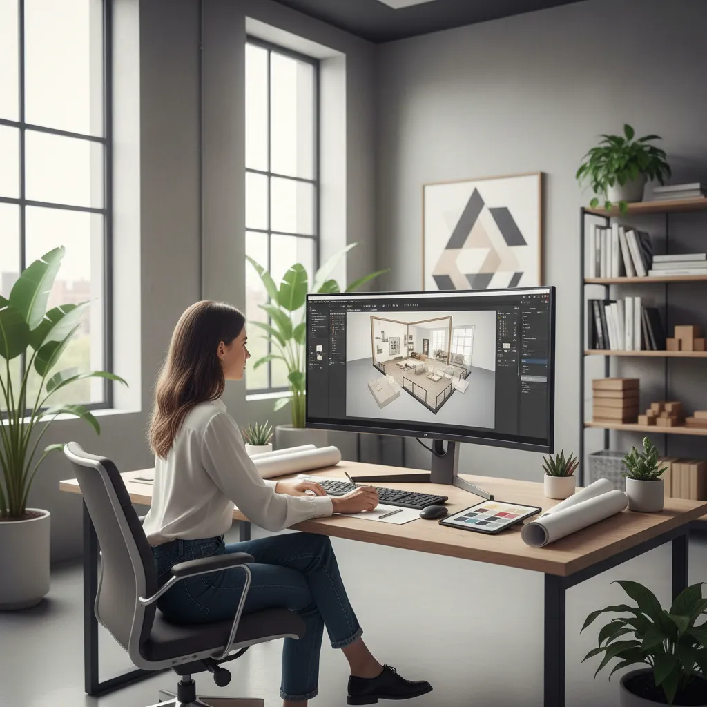 designer working on digital house blueprint planning software