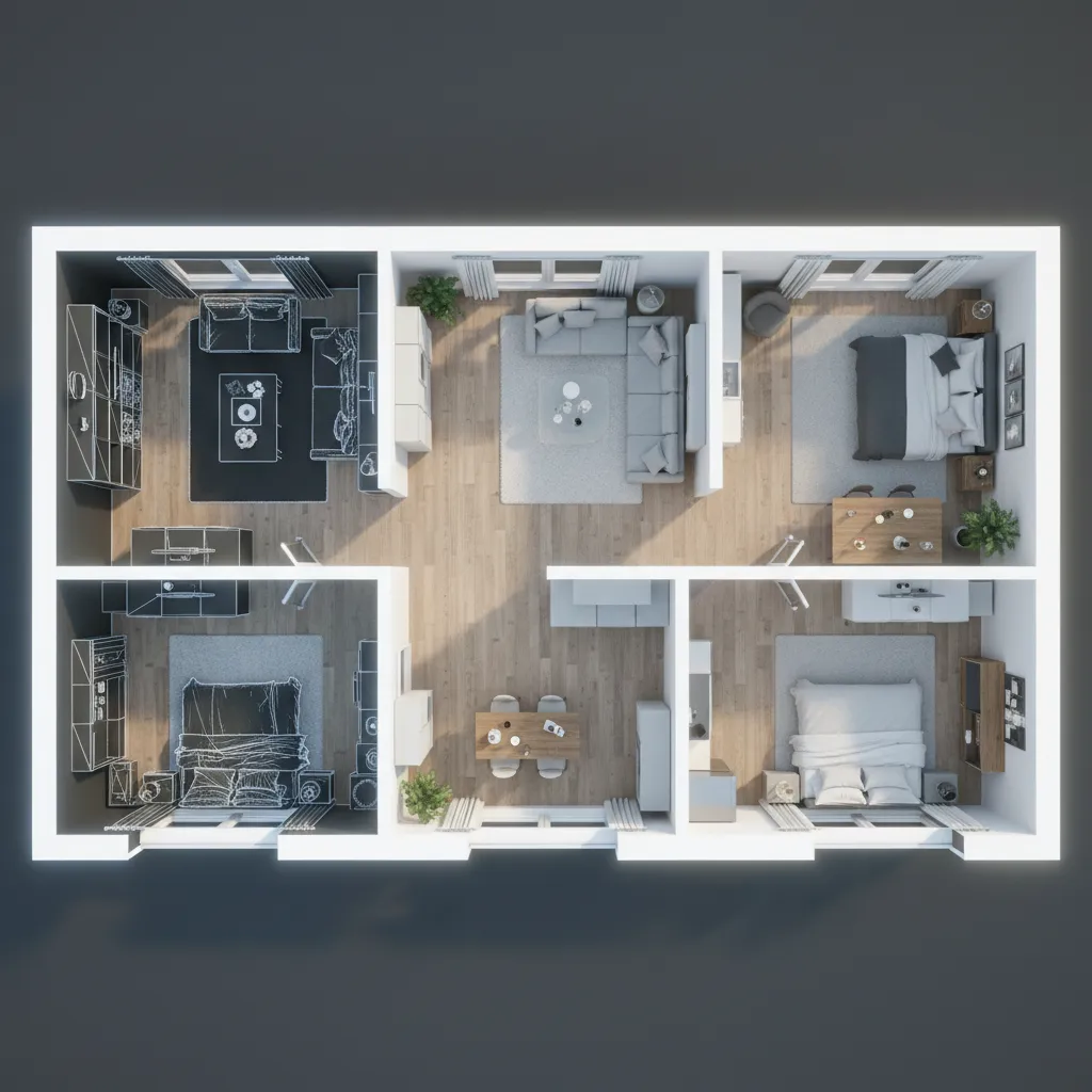 comparison style visualization of architectural 3D floor plan modeling approaches