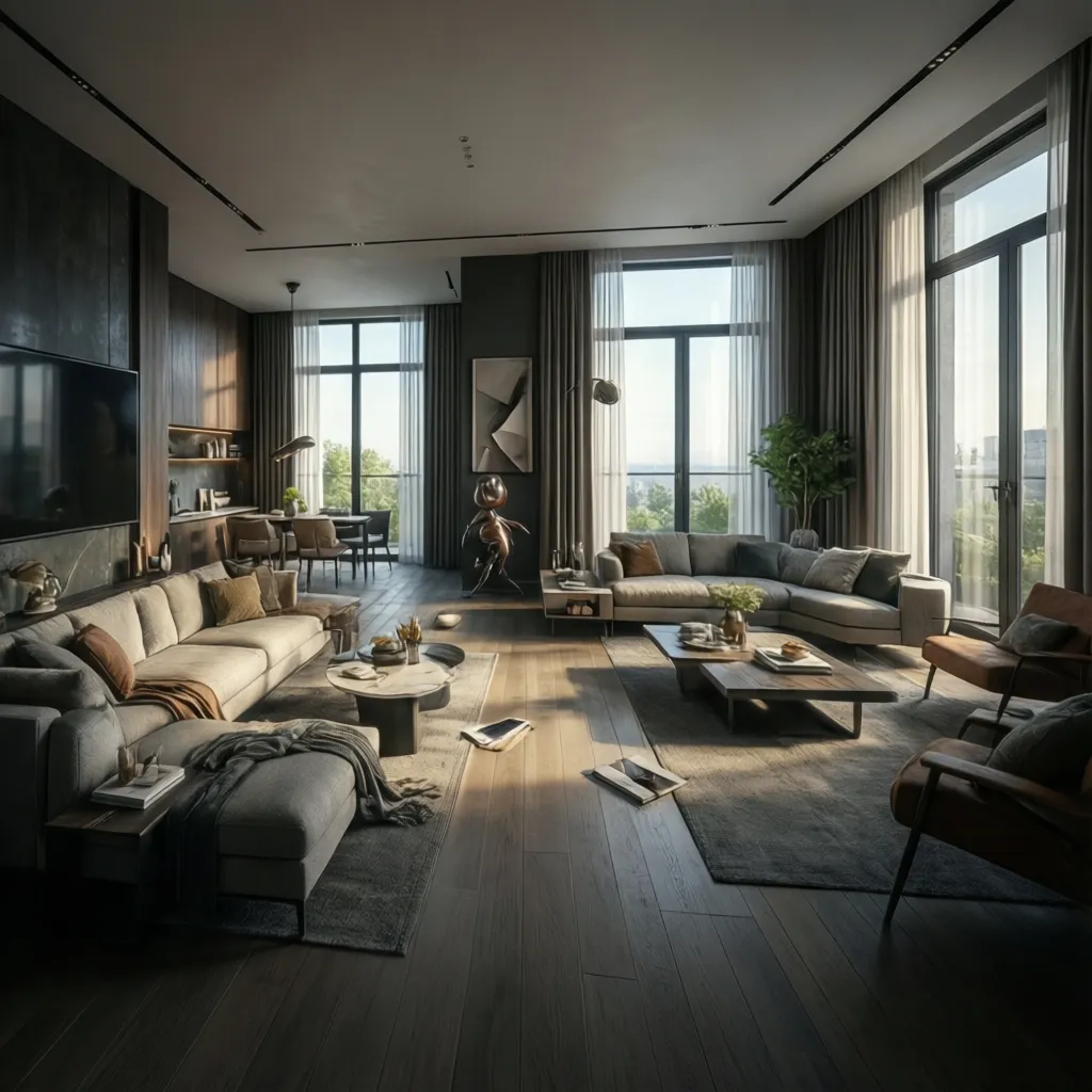 Architectural 3D model of a modern interior showing layout and lighting