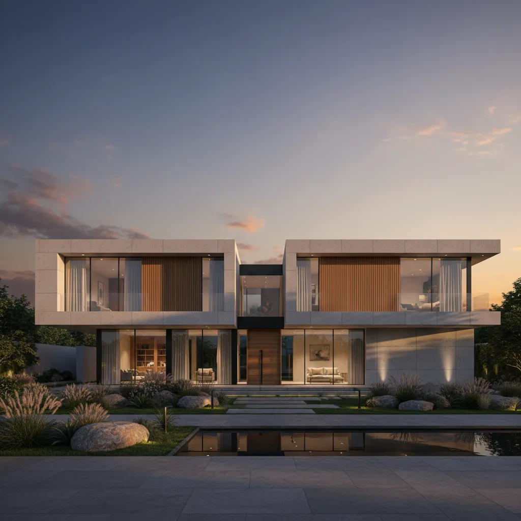 photorealistic architectural exterior rendering of modern house