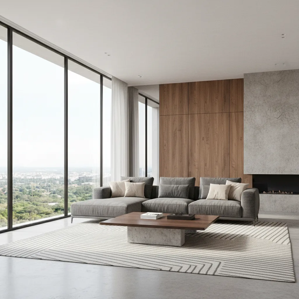 Photorealistic modern living room interior 3D render visualization