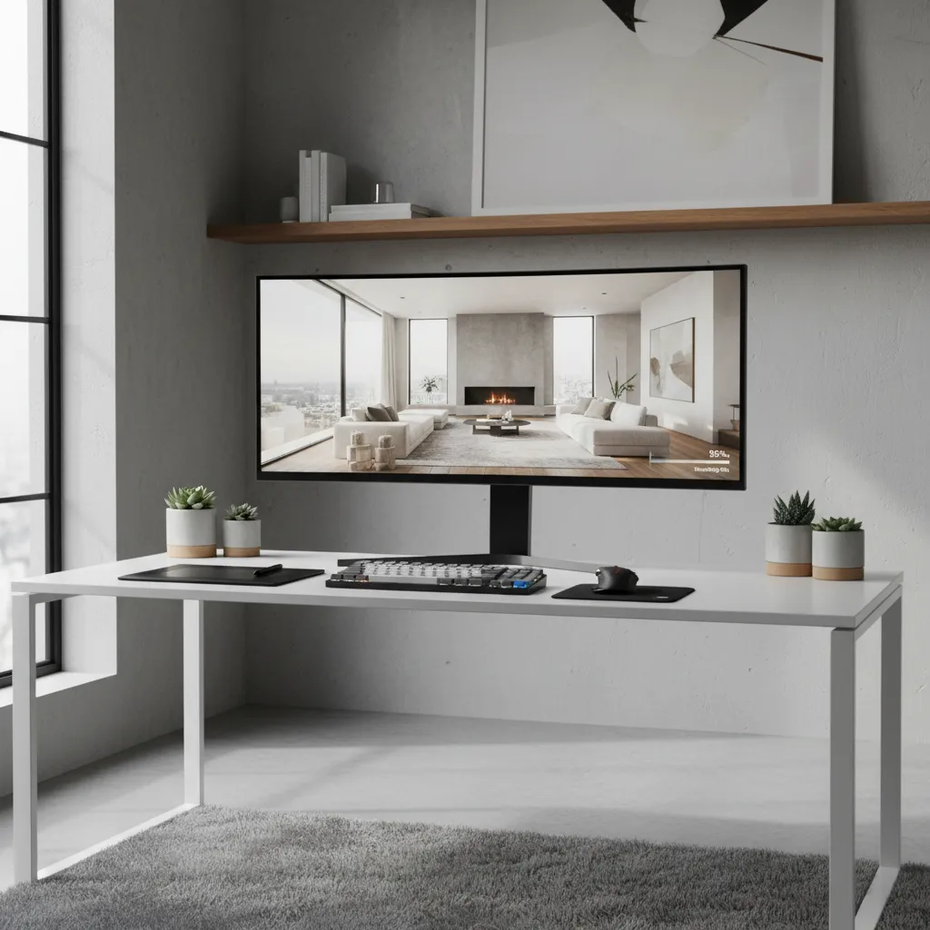 designer creating architectural 3D render on workstation
