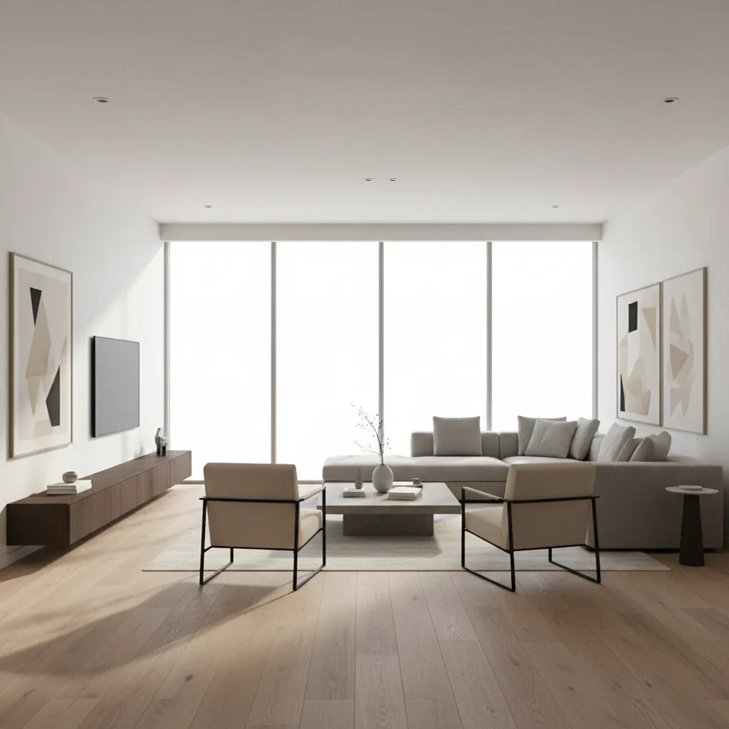 High quality architectural interior render showing lighting and materials