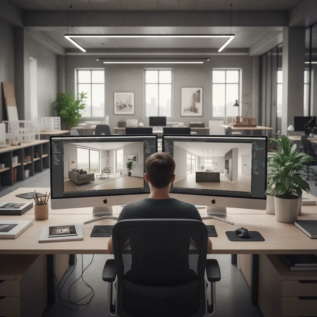 architectural visualization artist working on photorealistic 3D interior render
