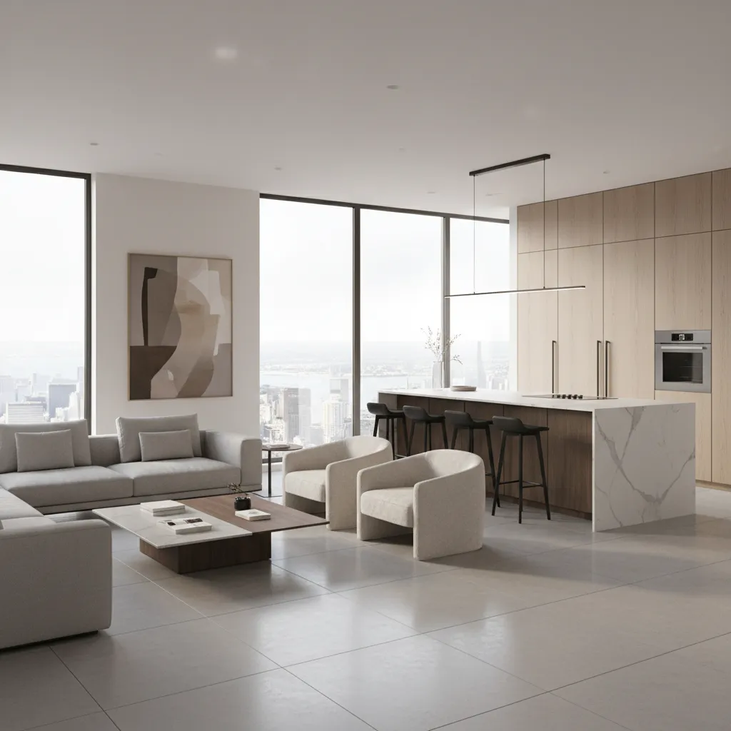 Architectural 3D visualization of a modern living space created for real estate presentation