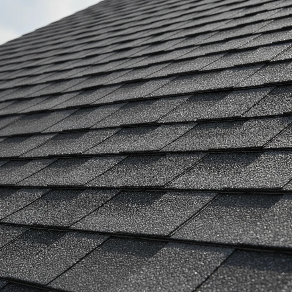 Close view of architectural asphalt shingles installed on a residential roof