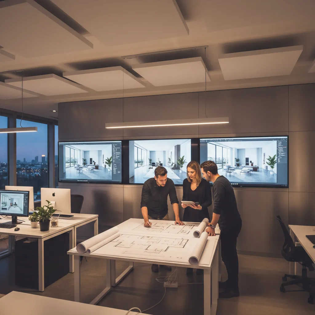 Architectural design workflow with layout drawings and interior visualization