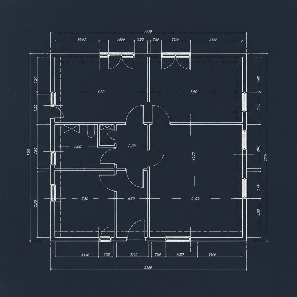 Example of architectural dimension strings on a floor plan
