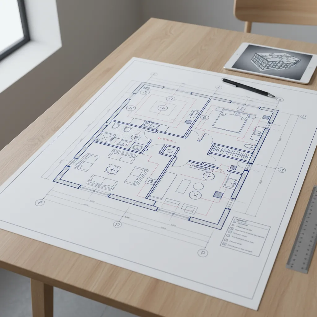 Detailed electrical floor plan with lighting symbols outlets and wiring layout on architectural drawing