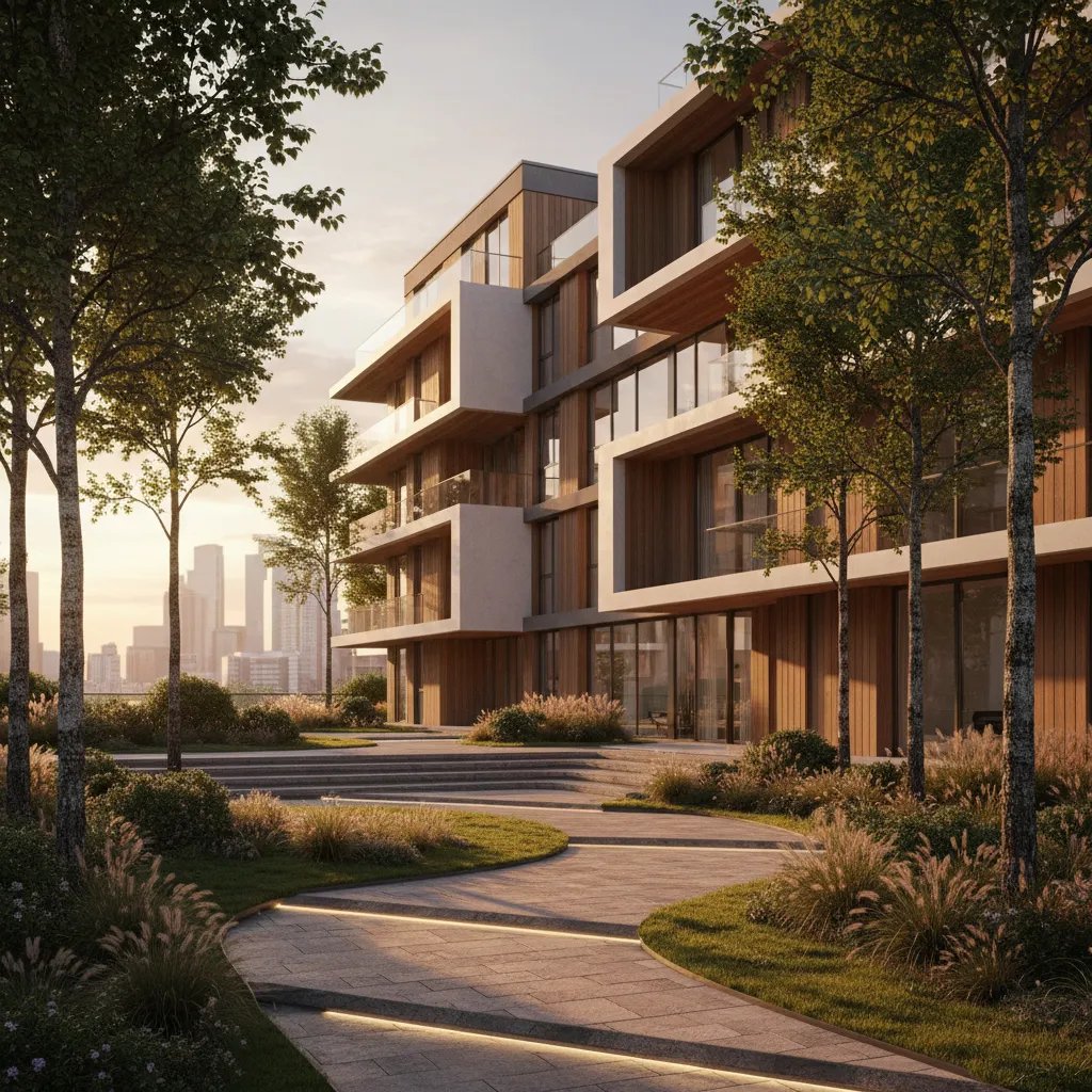 high quality exterior architectural 3D rendering of modern apartment building