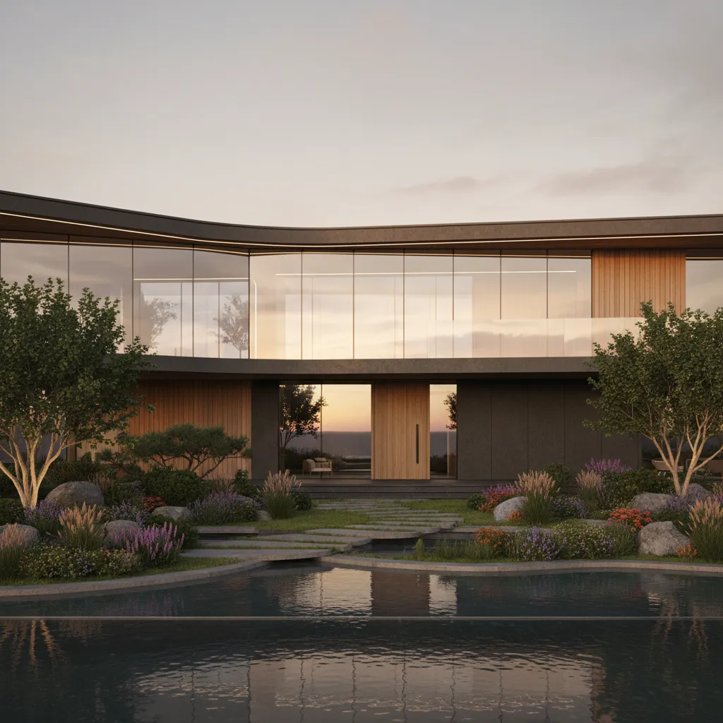 photorealistic exterior architectural render of a modern house