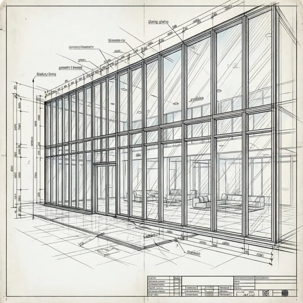 architectural floor plan showing glass wall representation