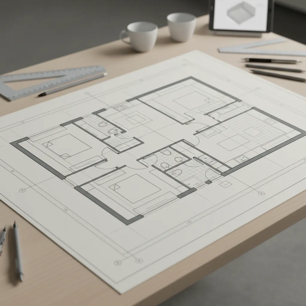 Architectural residential plan with geometric grid structure