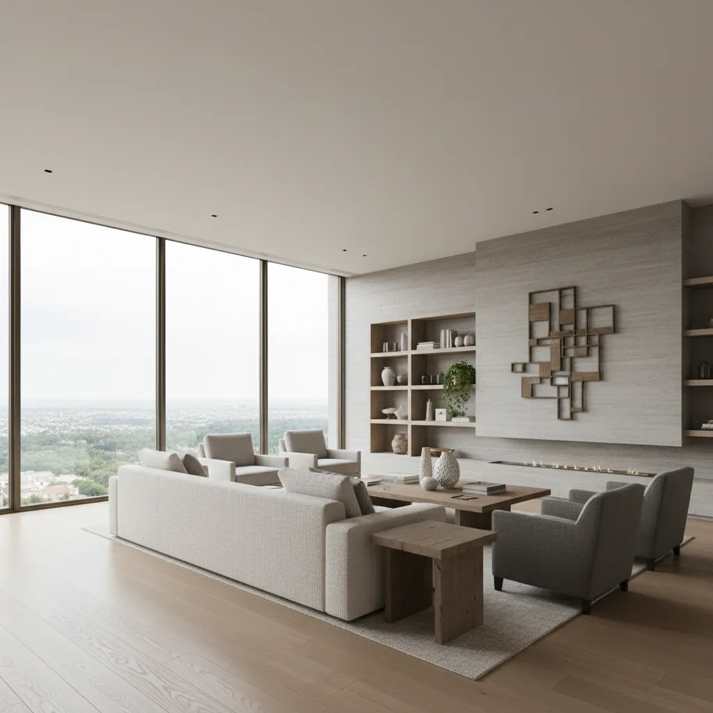 Photorealistic interior architectural 3D render of modern living room