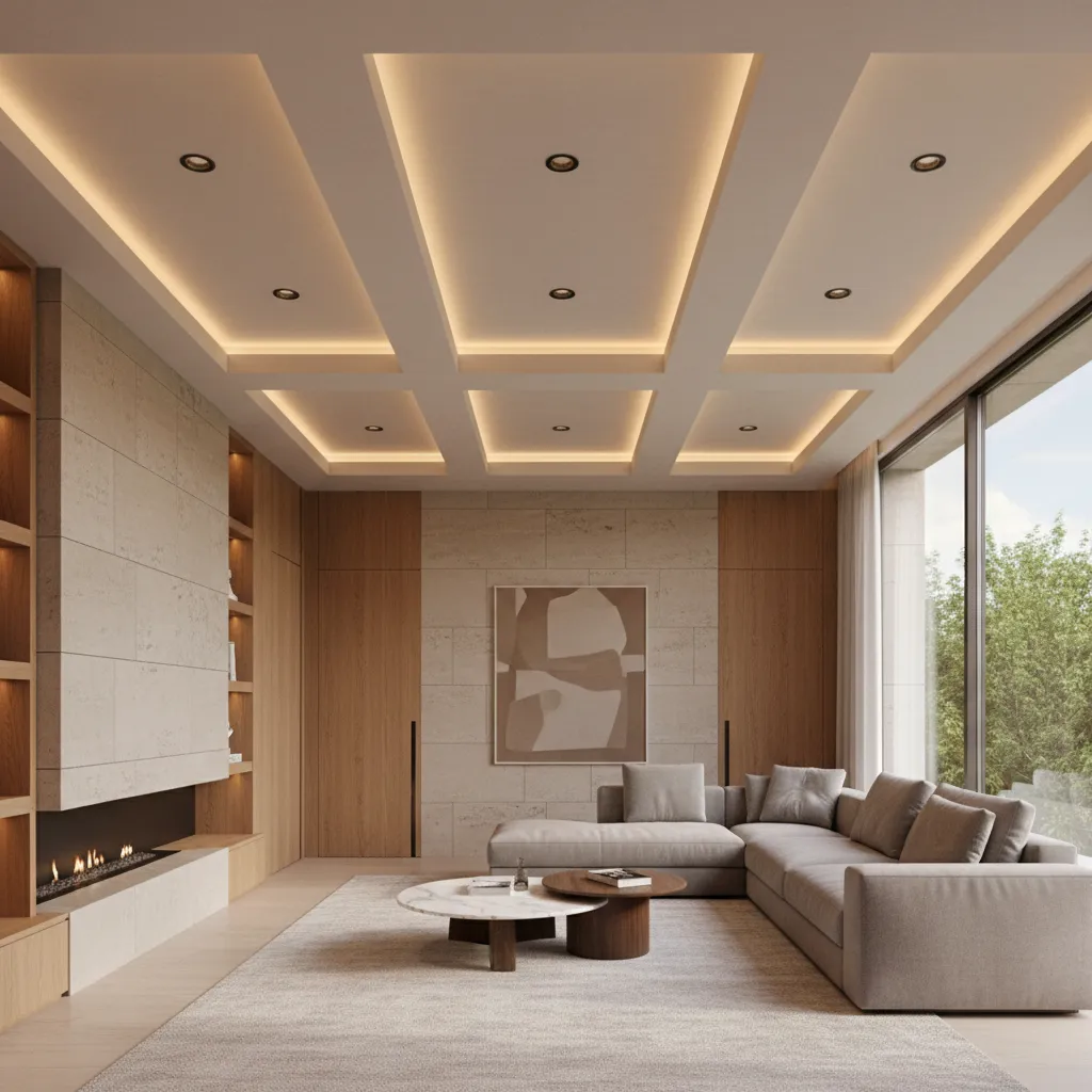 Modern residential interior showing architectural lighting integrated into ceiling design