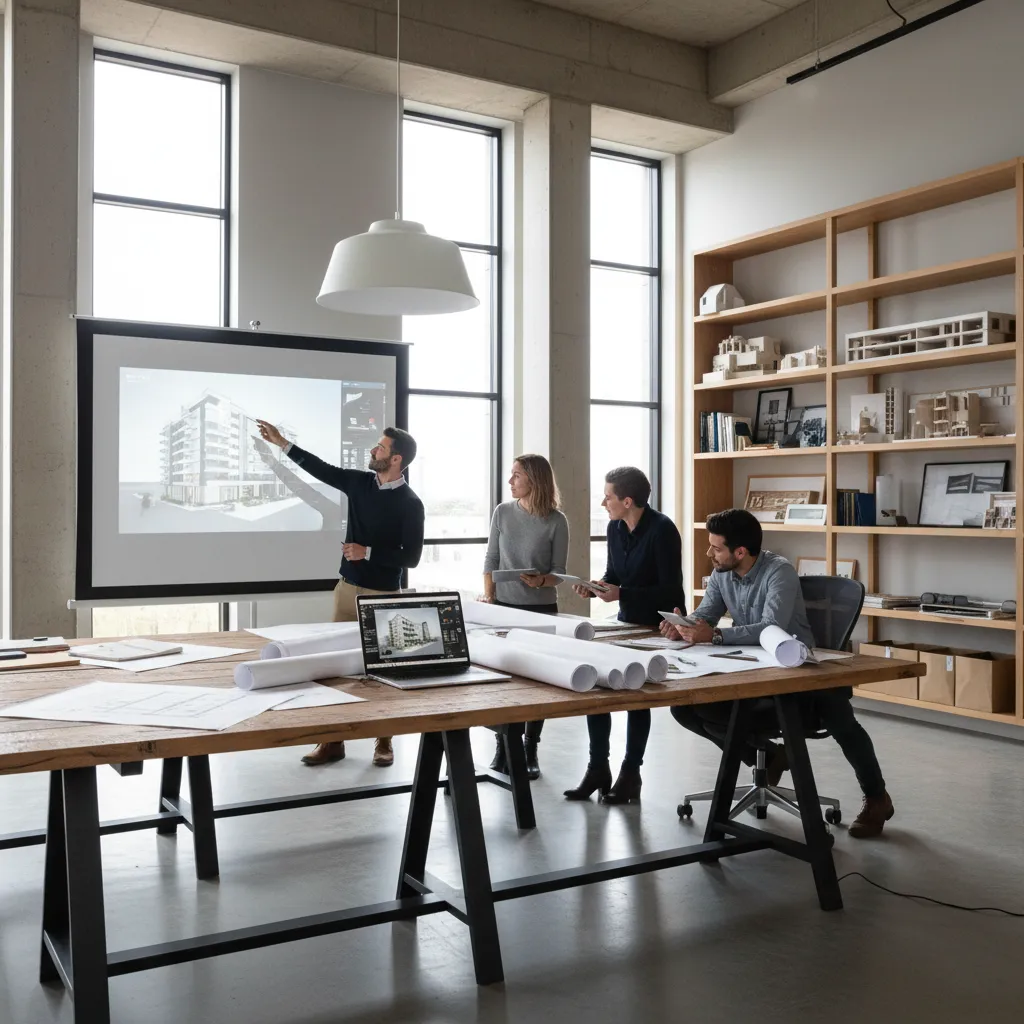 architectural lighting design plan review in a modern UAE office