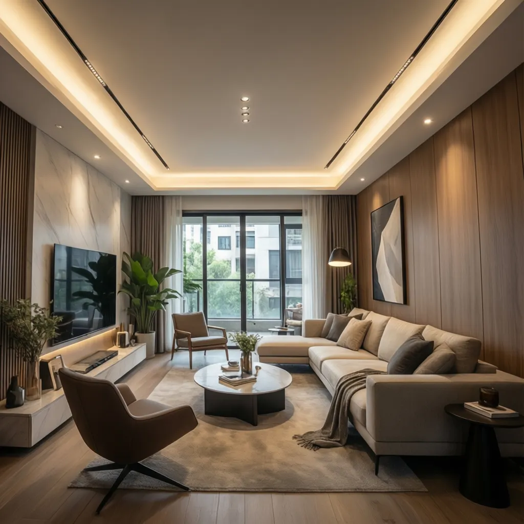 Interior moderno con iluminación arquitectónica indirecta