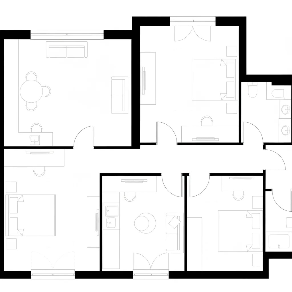 Diagram showing architectural line weight hierarchy in floor plan