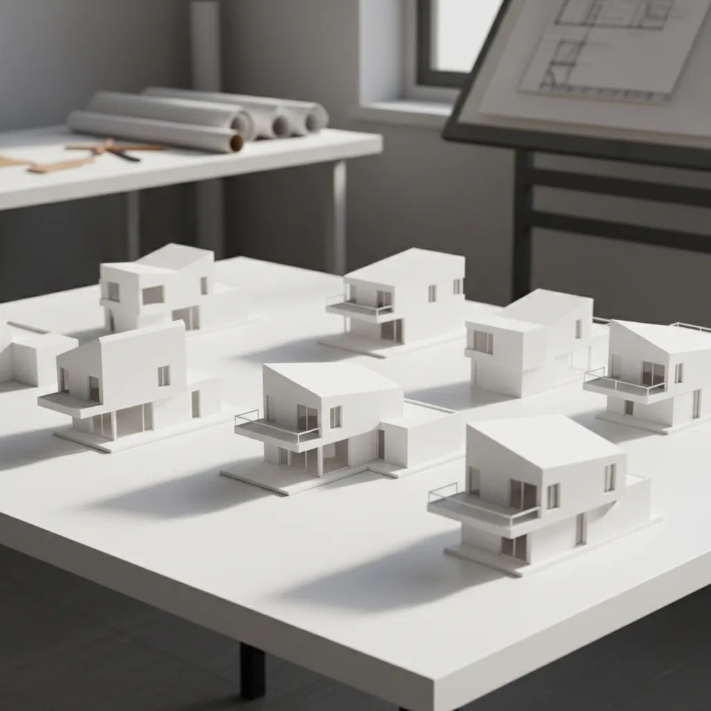 architectural massing models exploring house elevation proportions