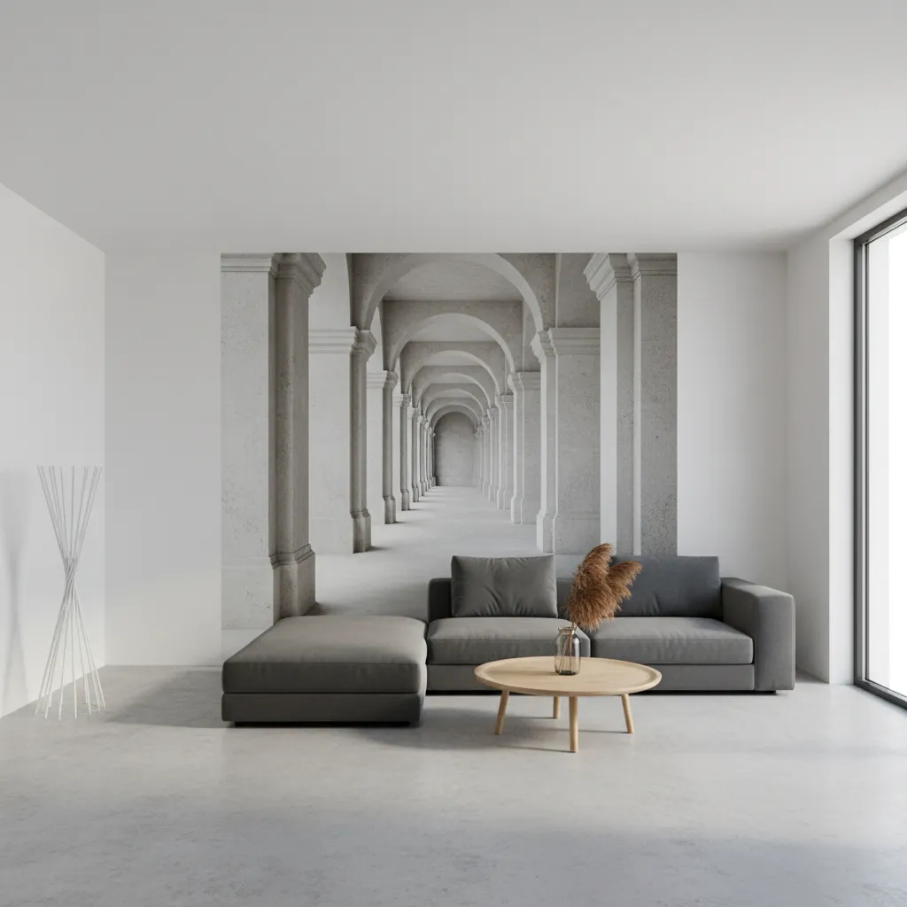 Architectural corridor style 3D mural creating depth illusion on wall