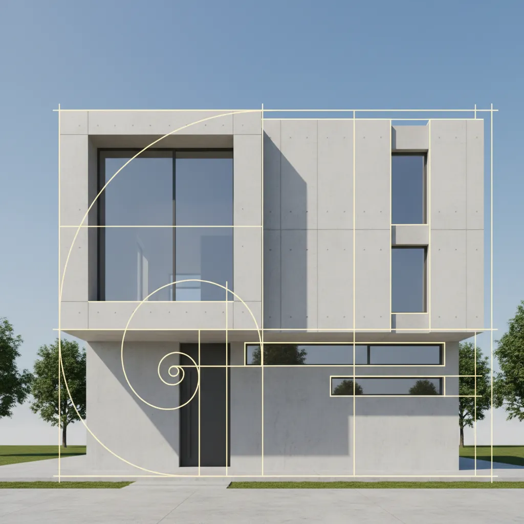 Diagram showing golden ratio and proportional rectangles in residential architecture