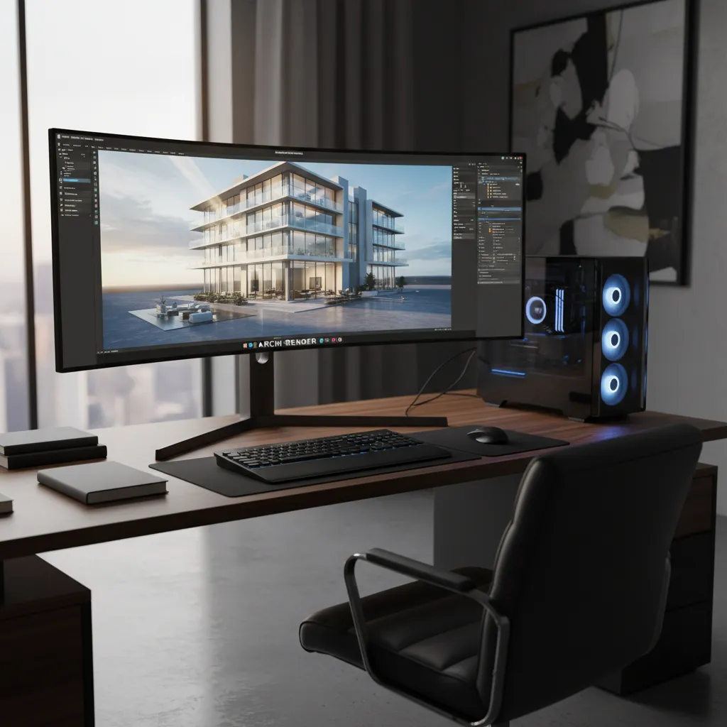 Architectural visualization scene rendered with GPU showing photorealistic lighting