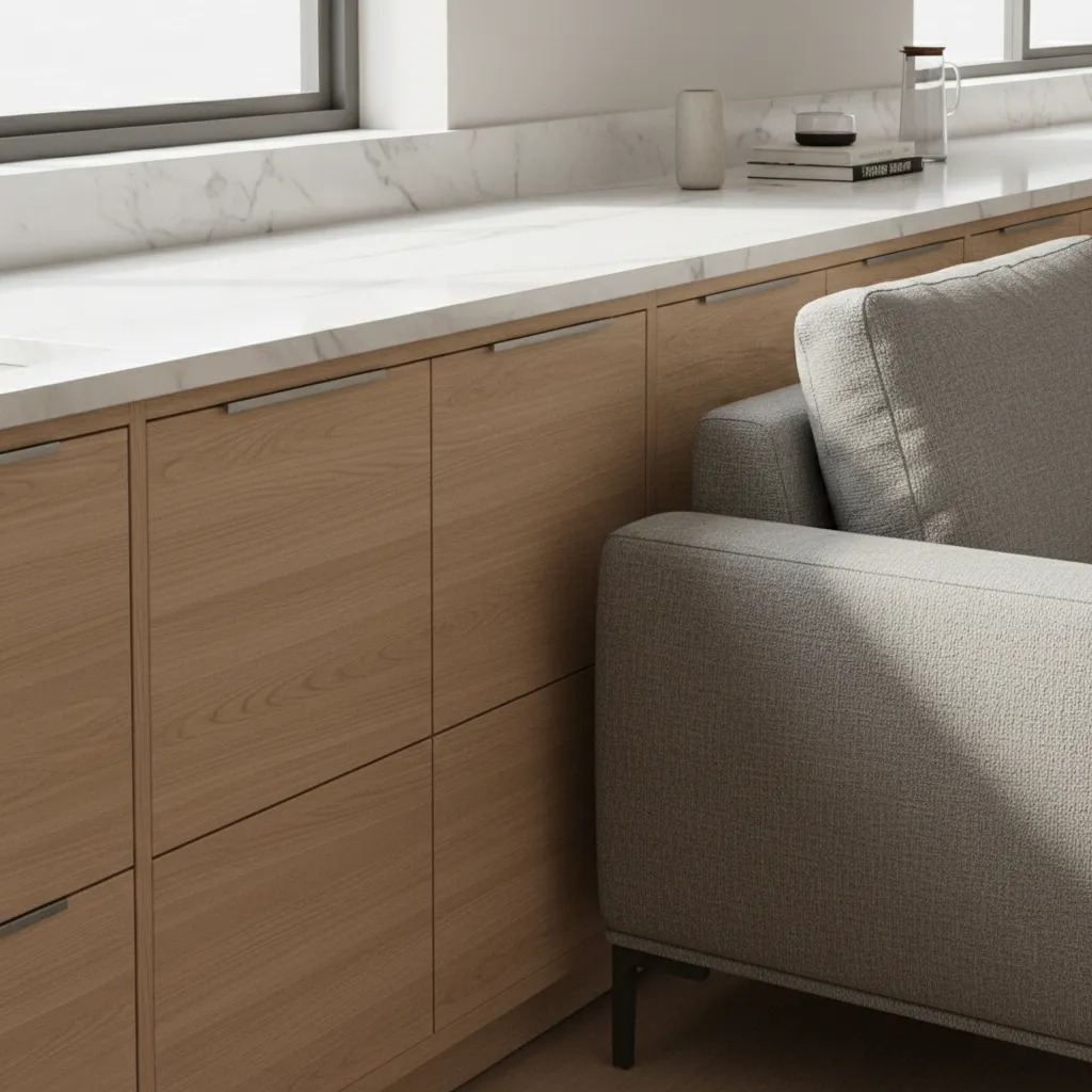 close view of 3D rendered interior materials and lighting realism