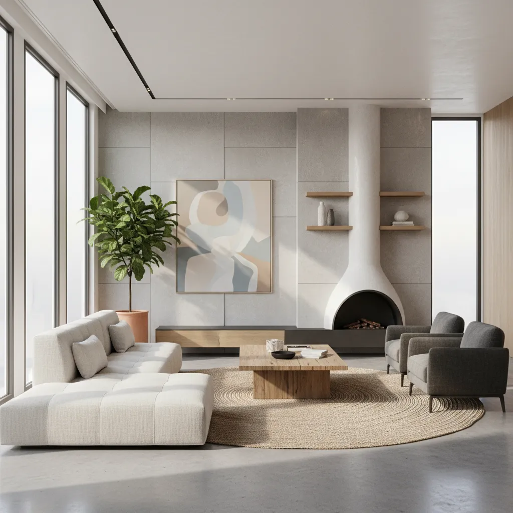 Photorealistic rendering of modern living room created from 3D home design model