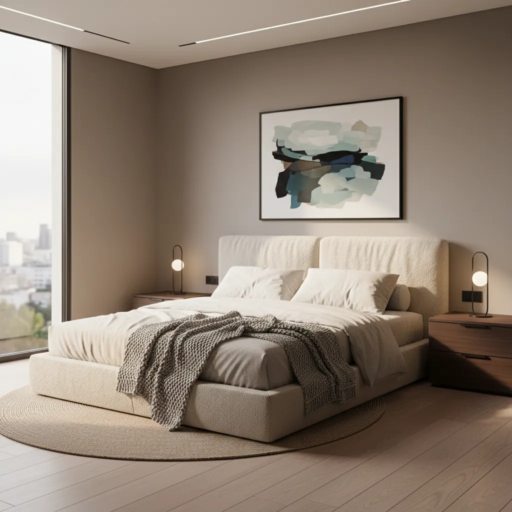 Photorealistic bedroom interior created using 3D architectural rendering