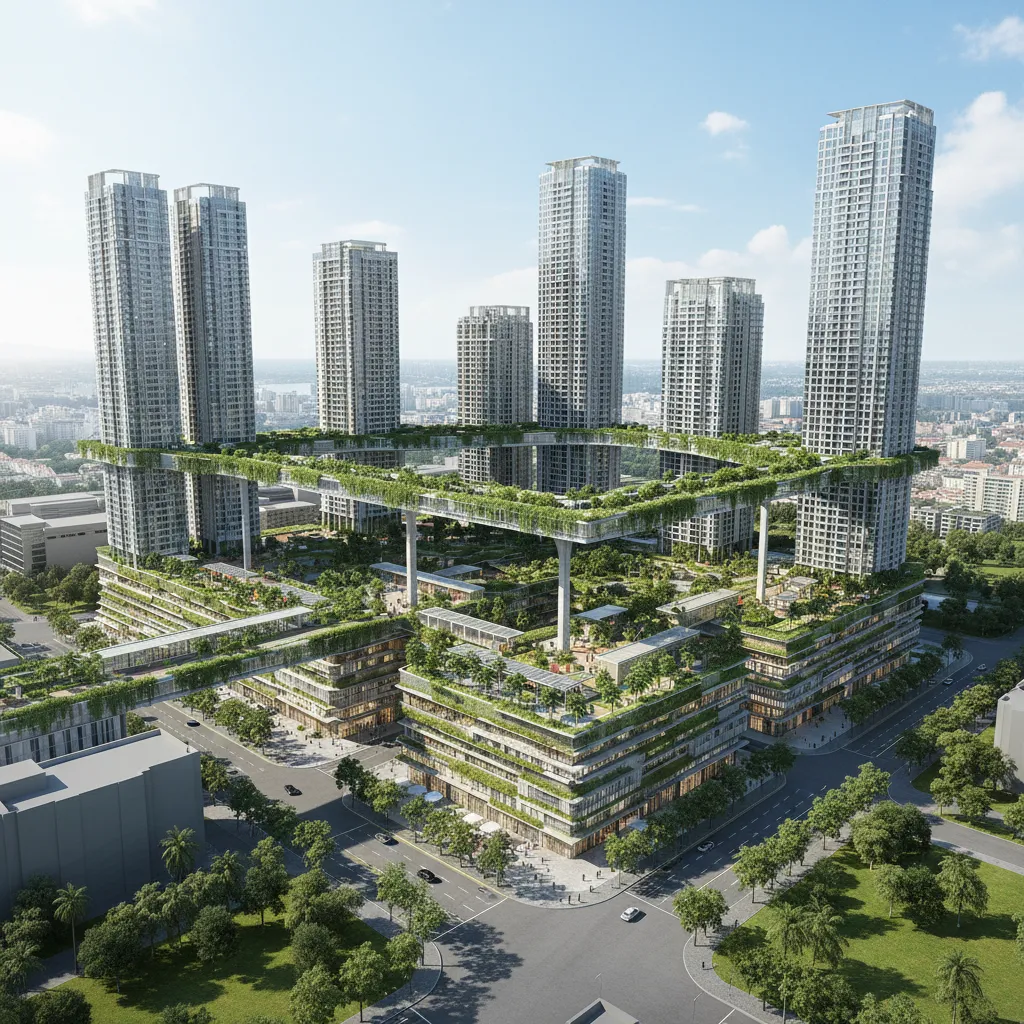 Photorealistic 3D rendering of mixed use urban development in Singapore