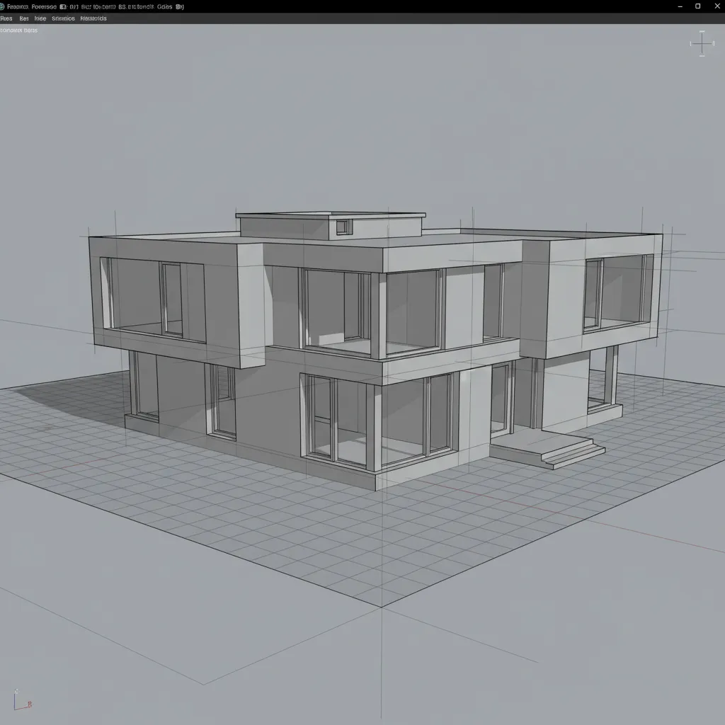 3D architectural model of a house before rendering with simple materials